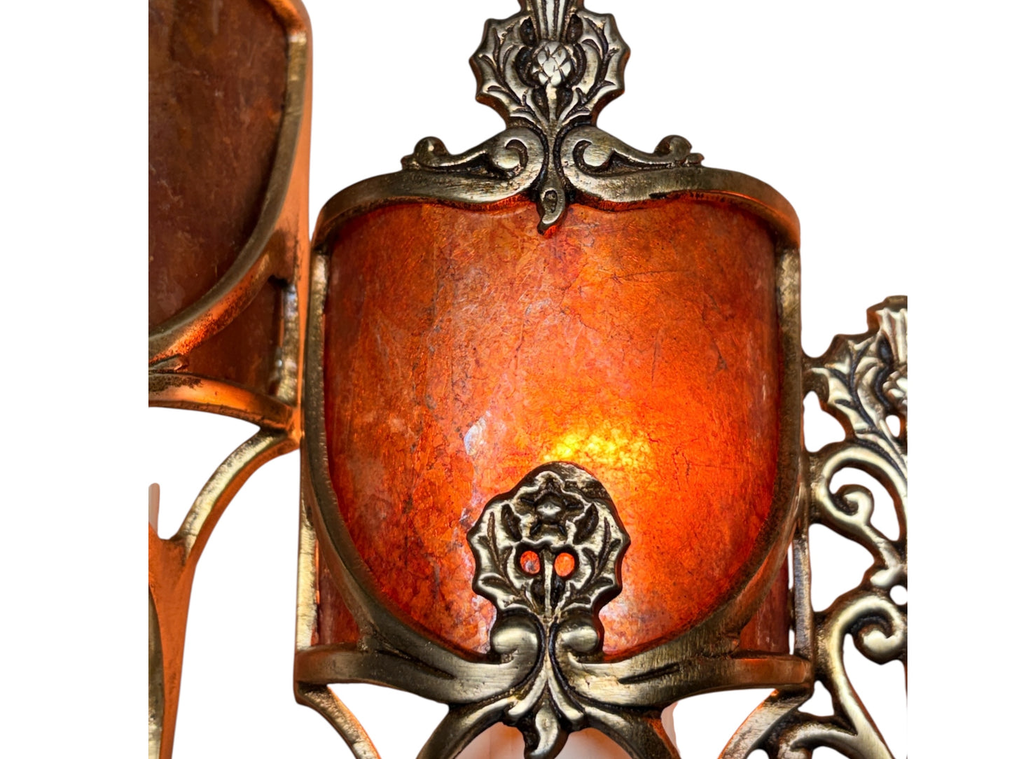 Four Double Cast Bronze Wall Sconces with  Mica Shields and Thistle Motif (priced per pair) #2633