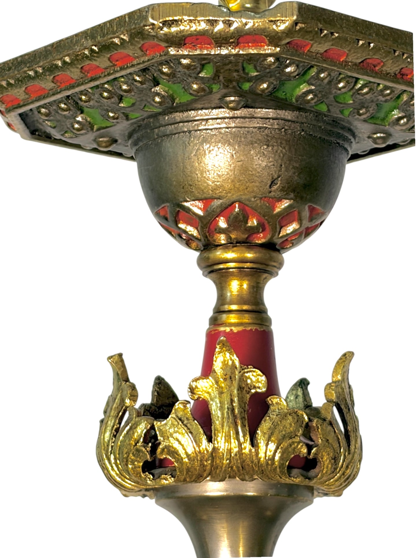 Spanish Revival Semi Flush Chandelier with Original Polychrome Finish from the 1920s #2642