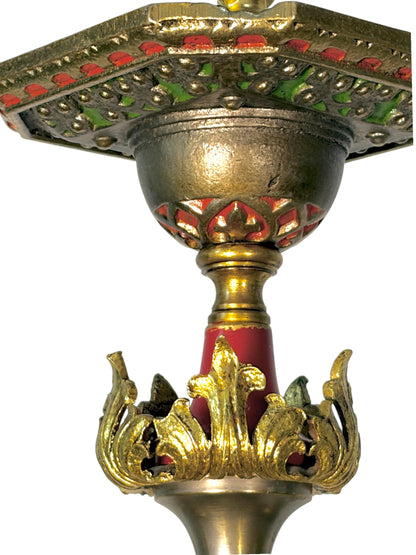 Spanish Revival Semi Flush Chandelier with Original Polychrome Finish from the 1920s #2642