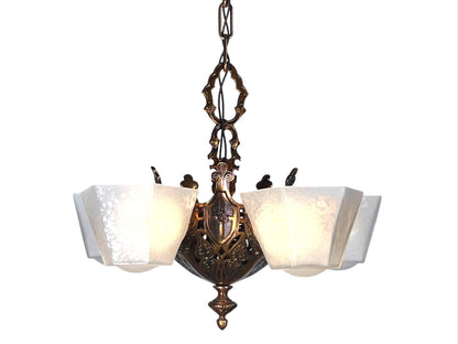 1930S Tudor Revival Slip Shade Chandelier