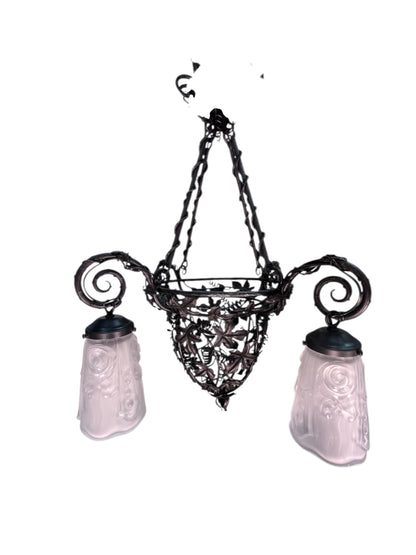 Beautiful 1920s Art Deco Floral Chandelier from France #2555