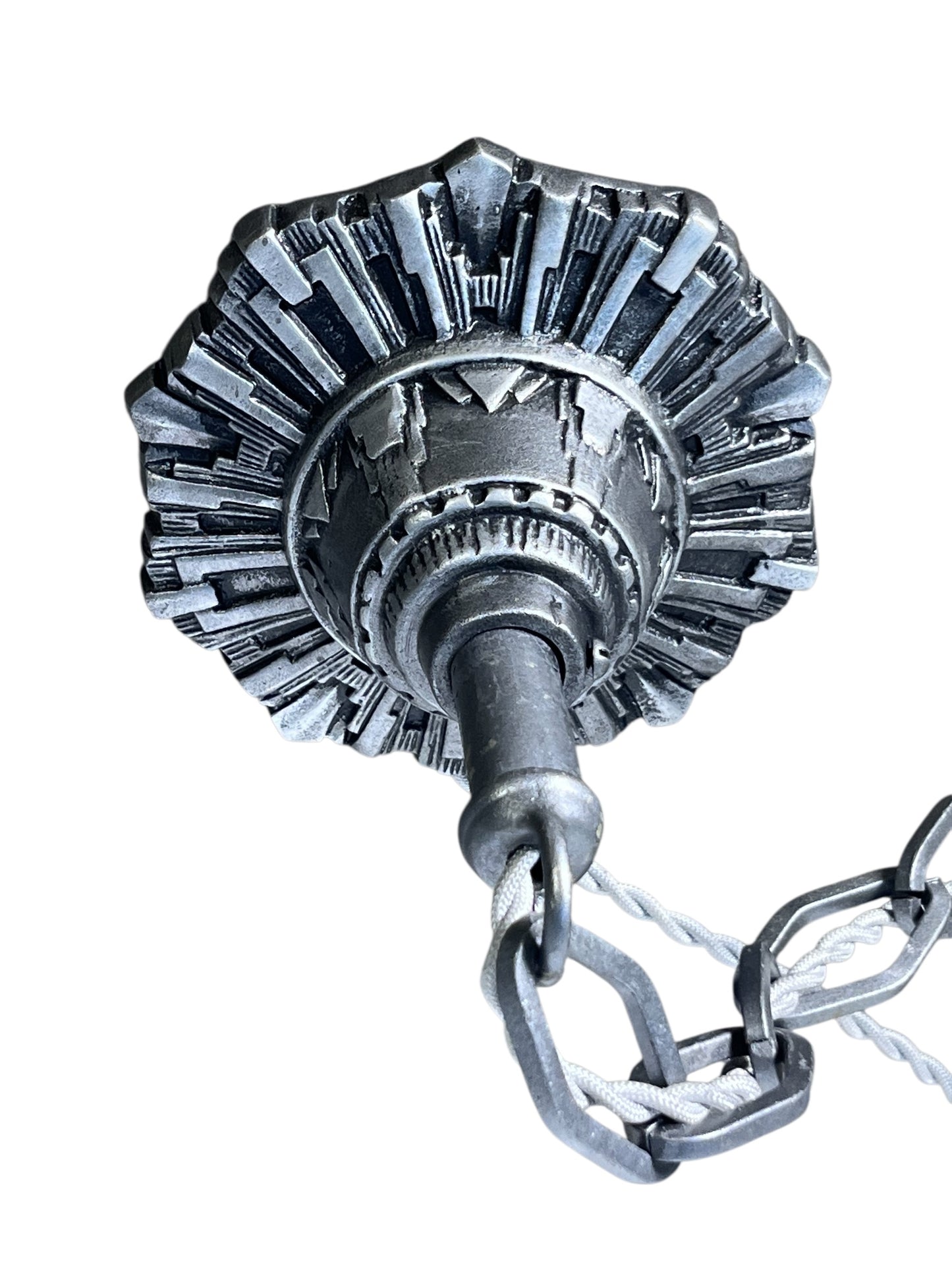 Dark Silver 5 Light Chandelier with Amber Glass Slip Shades #2582