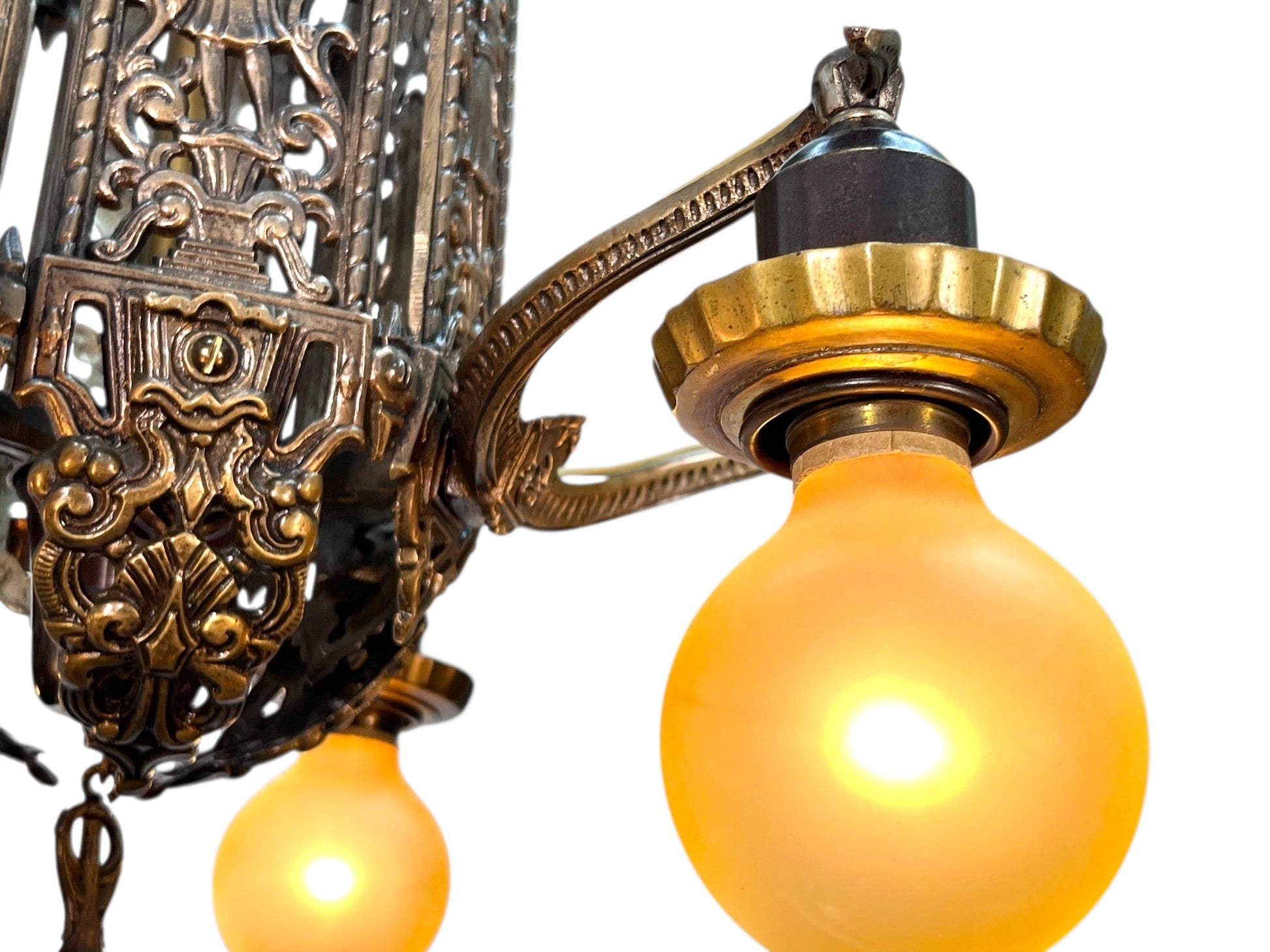 Cast Bronze 1920s Chandelier 6 Light