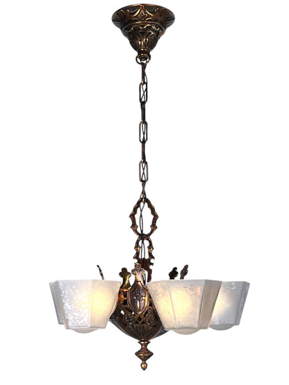1930S Tudor Revival Slip Shade Chandelier