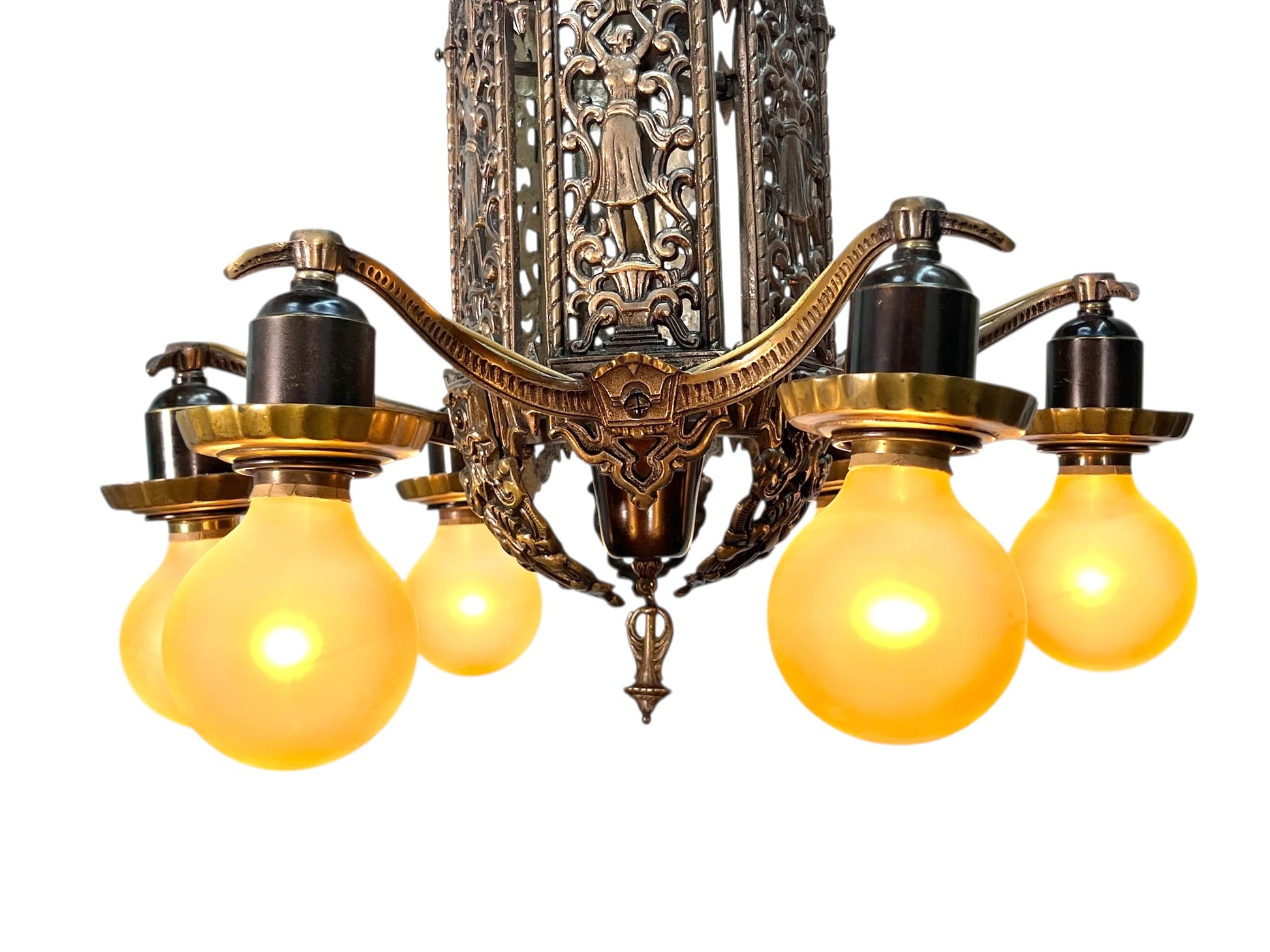 Cast Bronze 1920s Chandelier 6 Light