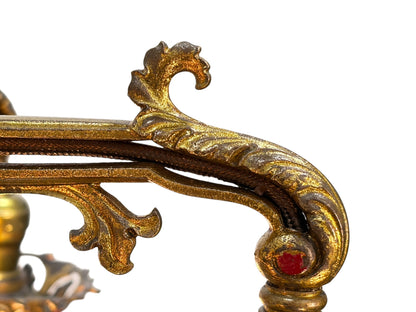 Cast Brass Semi Flush Ceiling Light with Red and Blue Embellishments Circa 1915 #2623