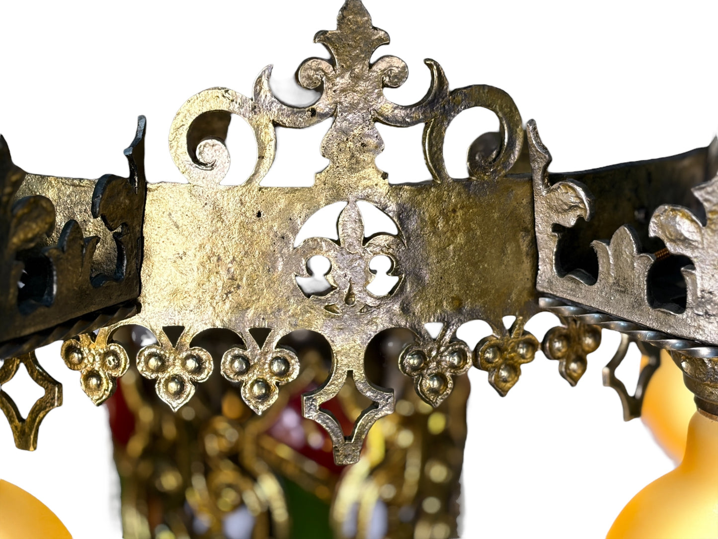 Spanish Revival Semi Flush Chandelier with Original Polychrome Finish from the 1920s #2642