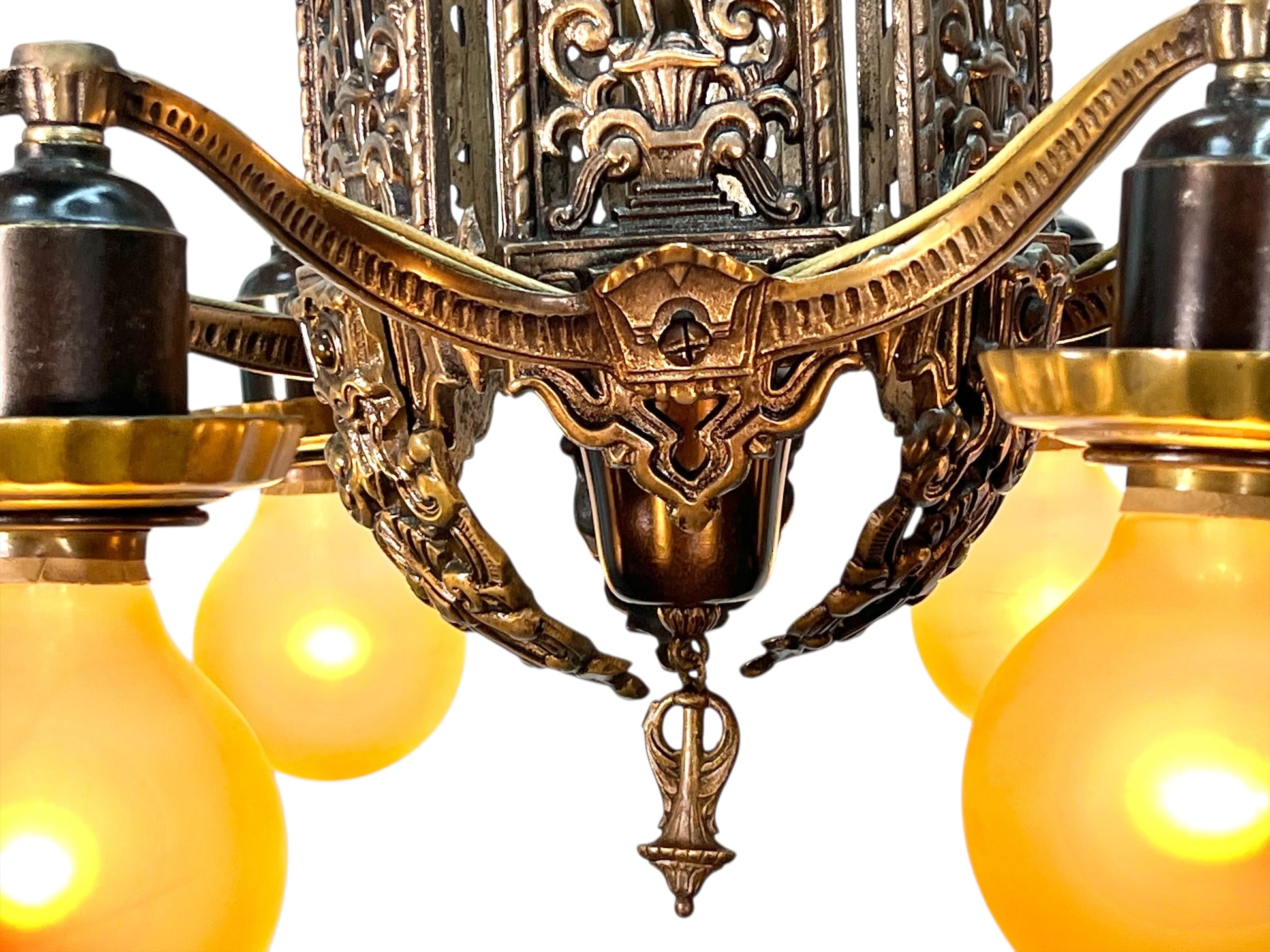 Cast Bronze 1920s Chandelier 6 Light