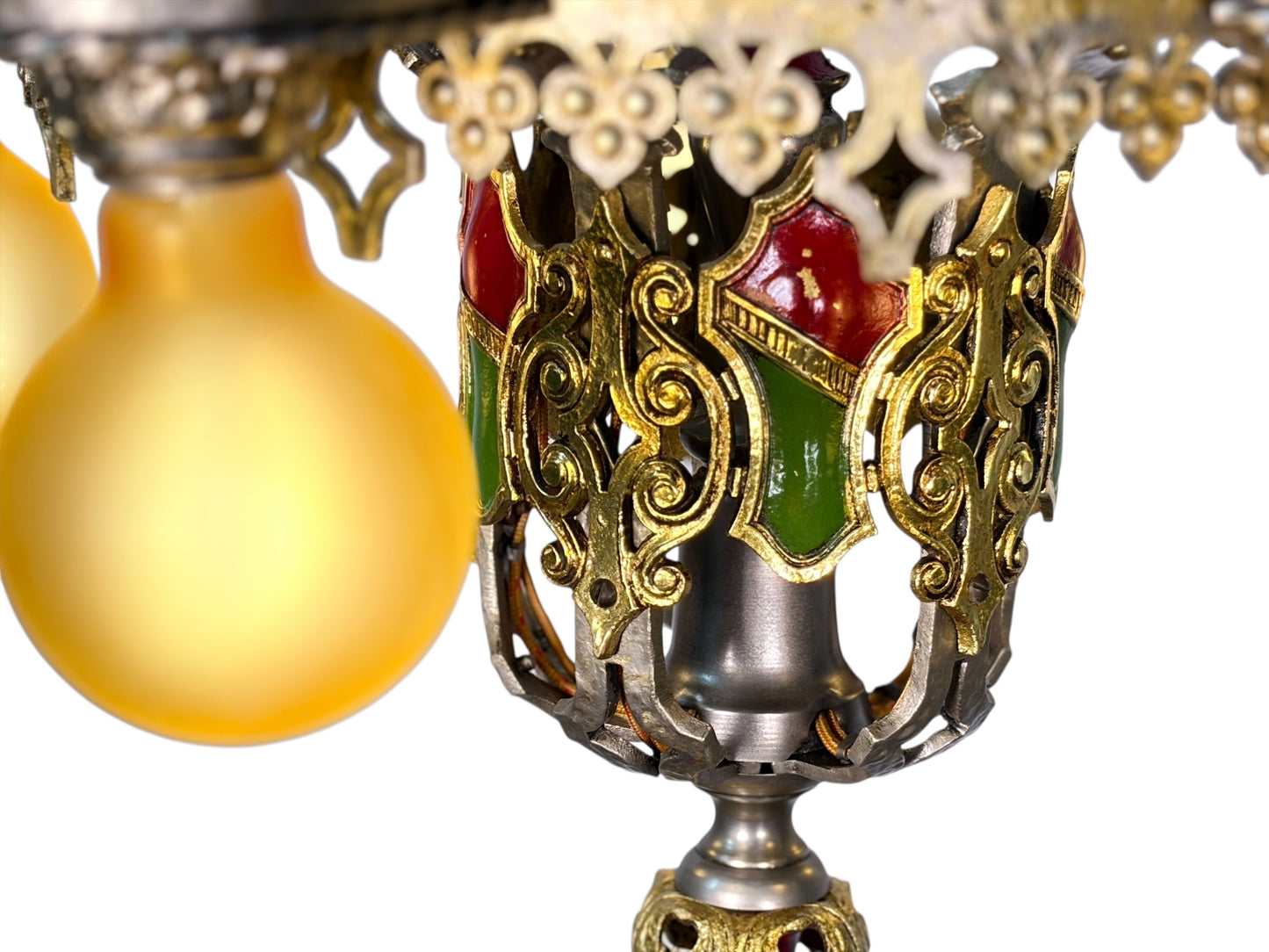 Spanish Revival Semi Flush Chandelier with Original Polychrome Finish from the 1920s #2642