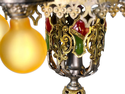 Spanish Revival Semi Flush Chandelier with Original Polychrome Finish from the 1920s #2642