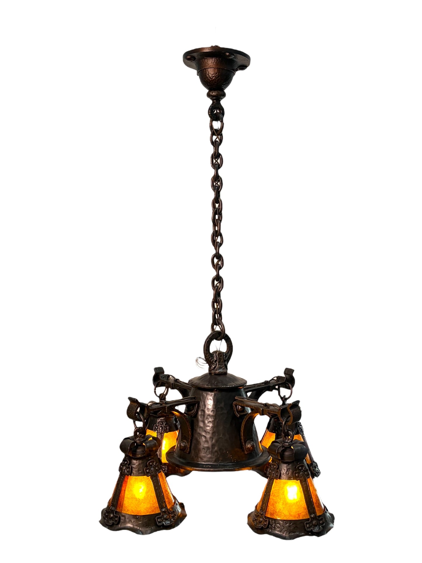 Arts and Crafts 5 Light with Four Lanterns and Mica Dome Bottom Light #2641