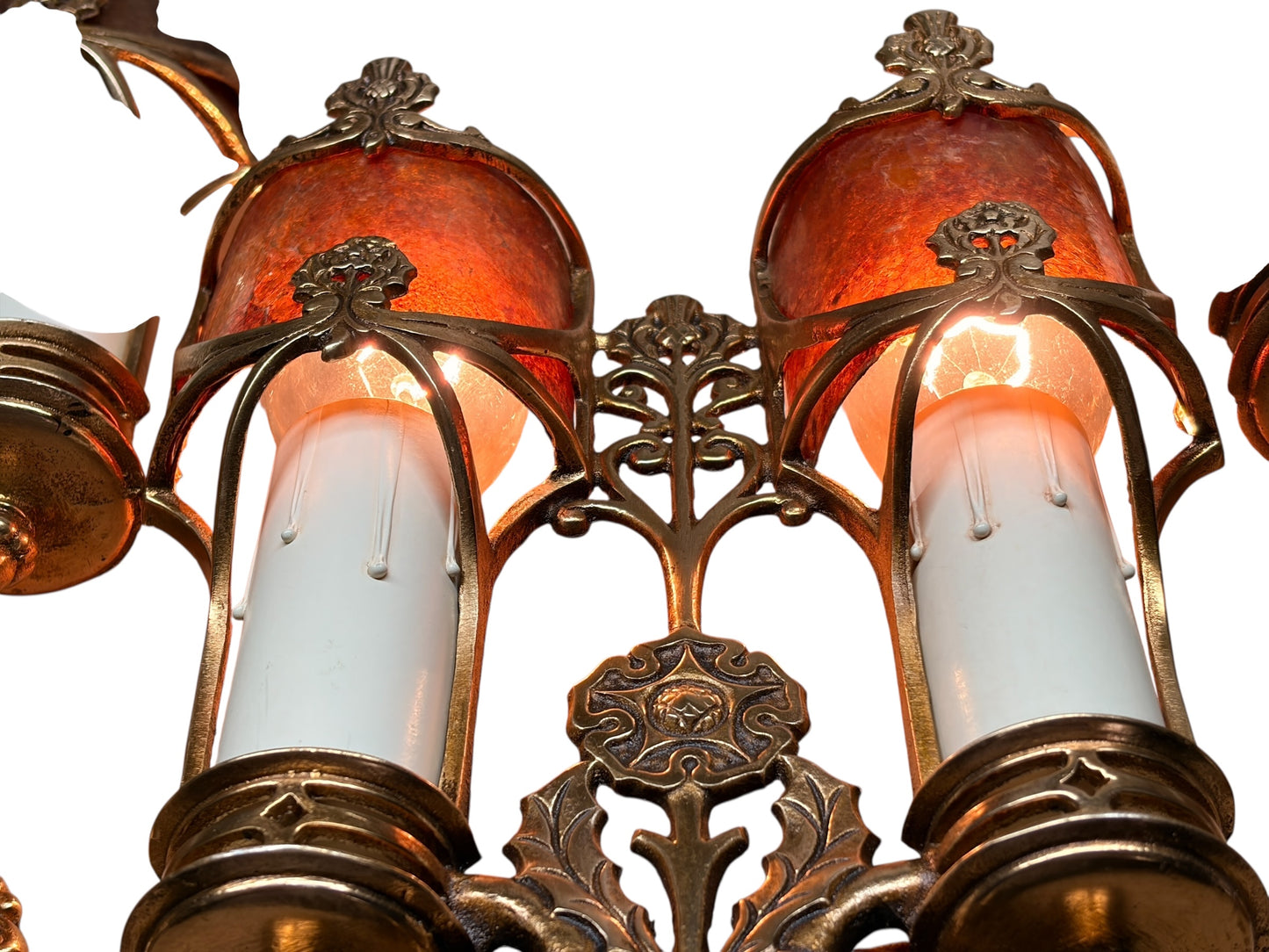 Four Double Cast Bronze Wall Sconces with  Mica Shields and Thistle Motif (priced per pair) #2633