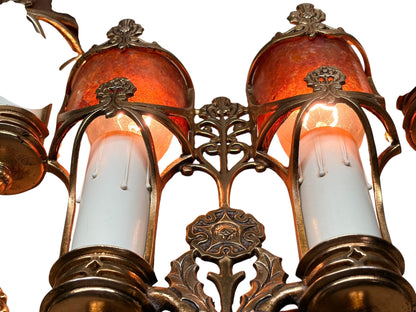 Four Double Cast Bronze Wall Sconces with  Mica Shields and Thistle Motif (priced per pair) #2633