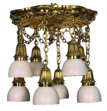 Solid Brass Sheffield Pattern Light with 8 Steuben Shades