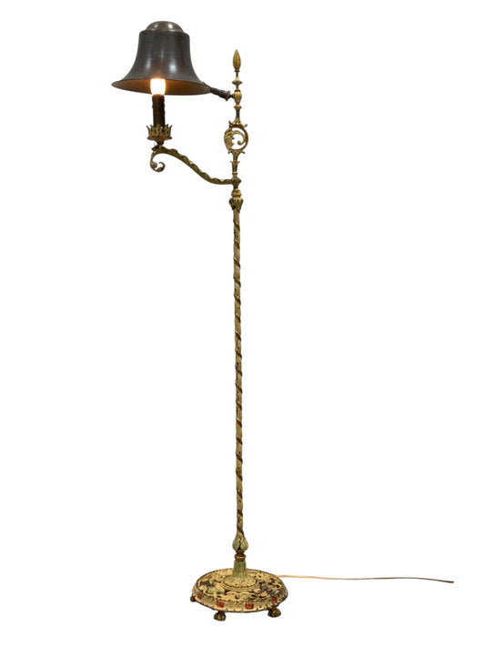 Ornate 1920s Floor lamp with Original Paint Finish and Brass Shade #2538