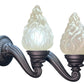 1910s Curved Arm Exterior Sconces with Antique Flame Shades #2552