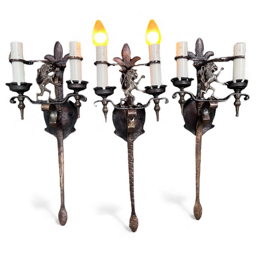 Three Monumental Spanish Revival Wall Sconces