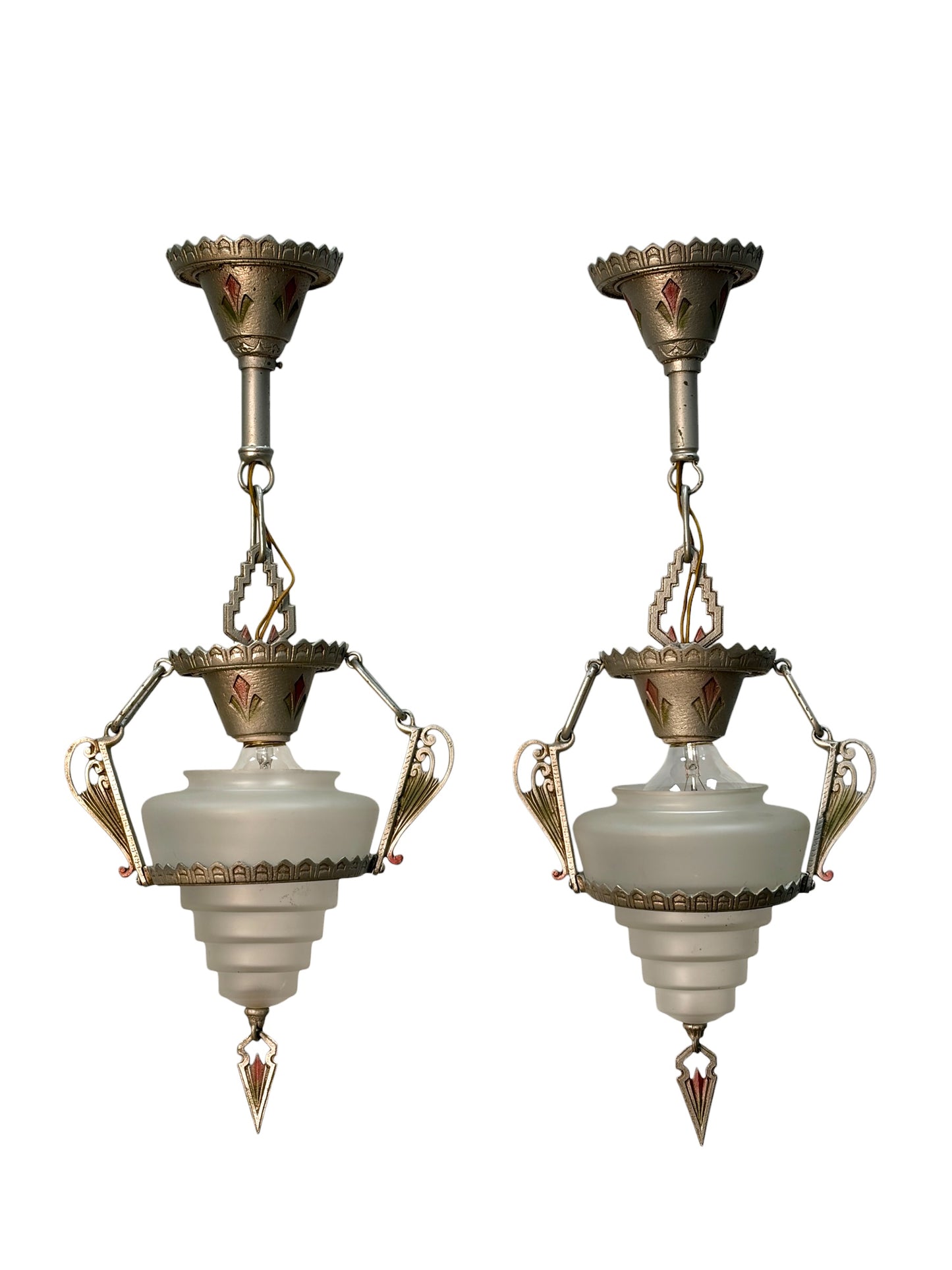1 of 2 Art Deco Pendant Gill “Modernique” with Frosted Shade #2069