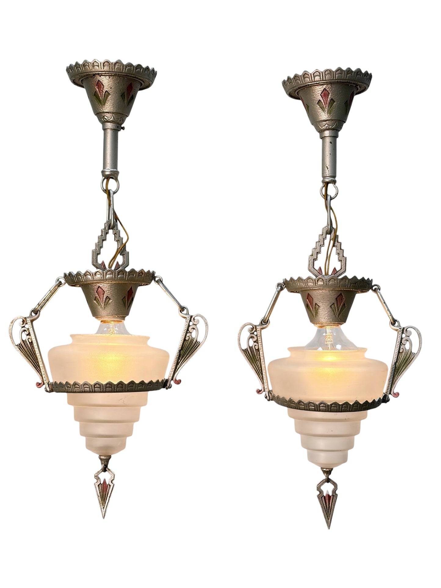 1 of 2 Art Deco Pendant Gill “Modernique” with Frosted Shade #2069
