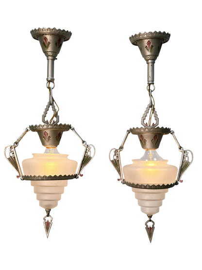 1 of 2 Art Deco Pendant Gill “Modernique” with Frosted Shade #2069