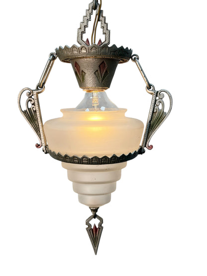 1 of 2 Art Deco Pendant Gill “Modernique” with Frosted Shade #2069