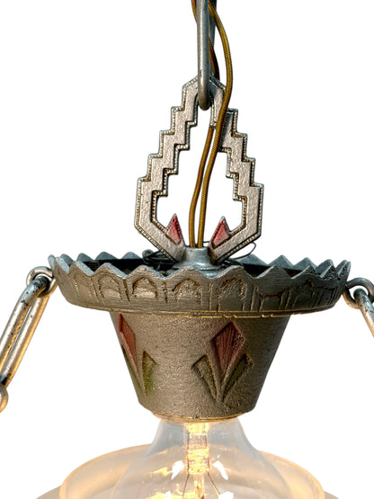 1 of 2 Art Deco Pendant Gill “Modernique” with Frosted Shade #2069
