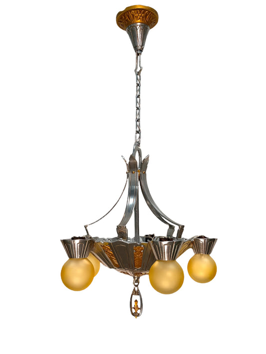 Art Deco Exposed Bulb 5 Light Chandelier in Polished Aluminum #2585