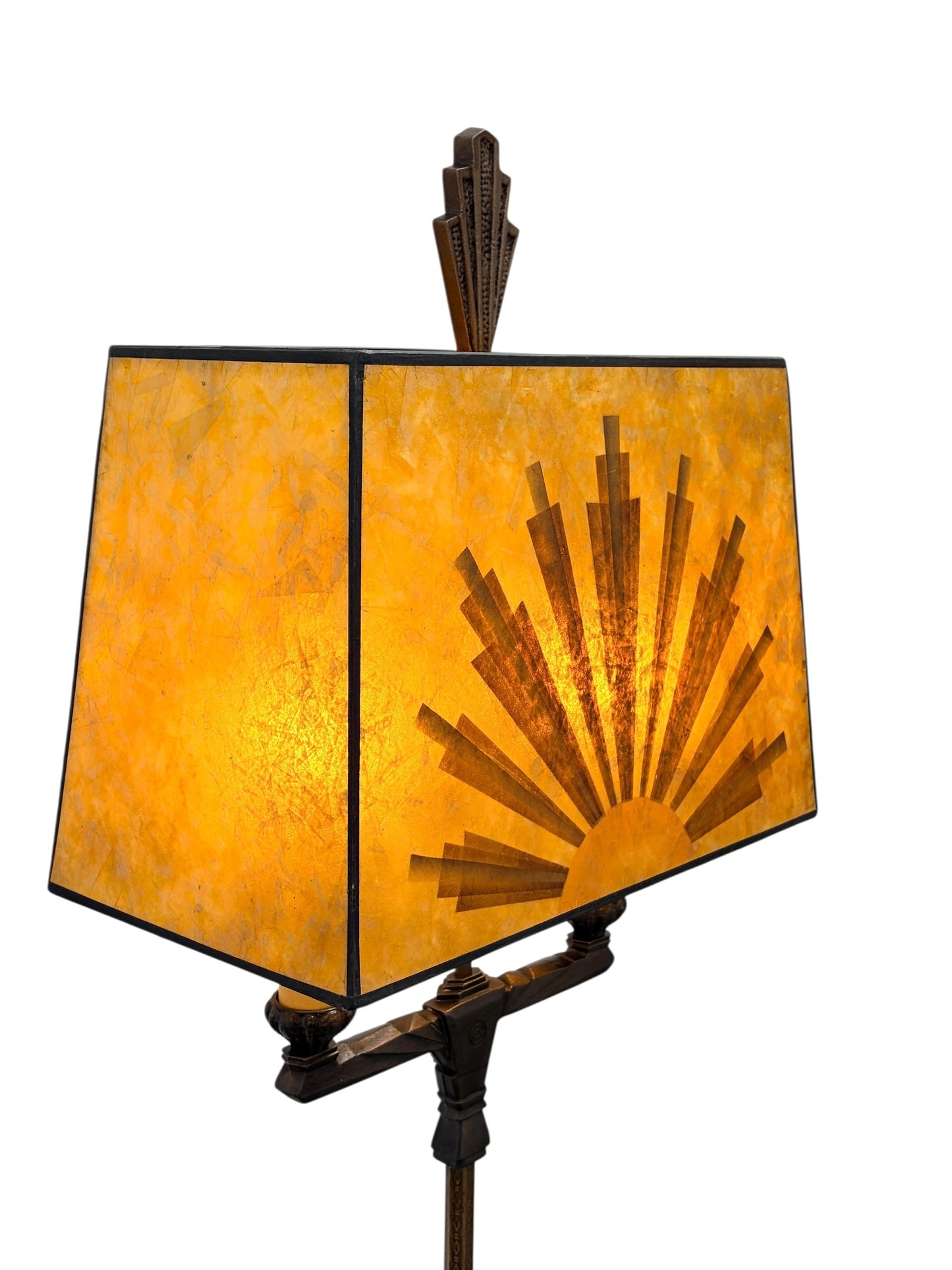 Art Deco Floor Lamp with Custom Golden Mica Shade #2627