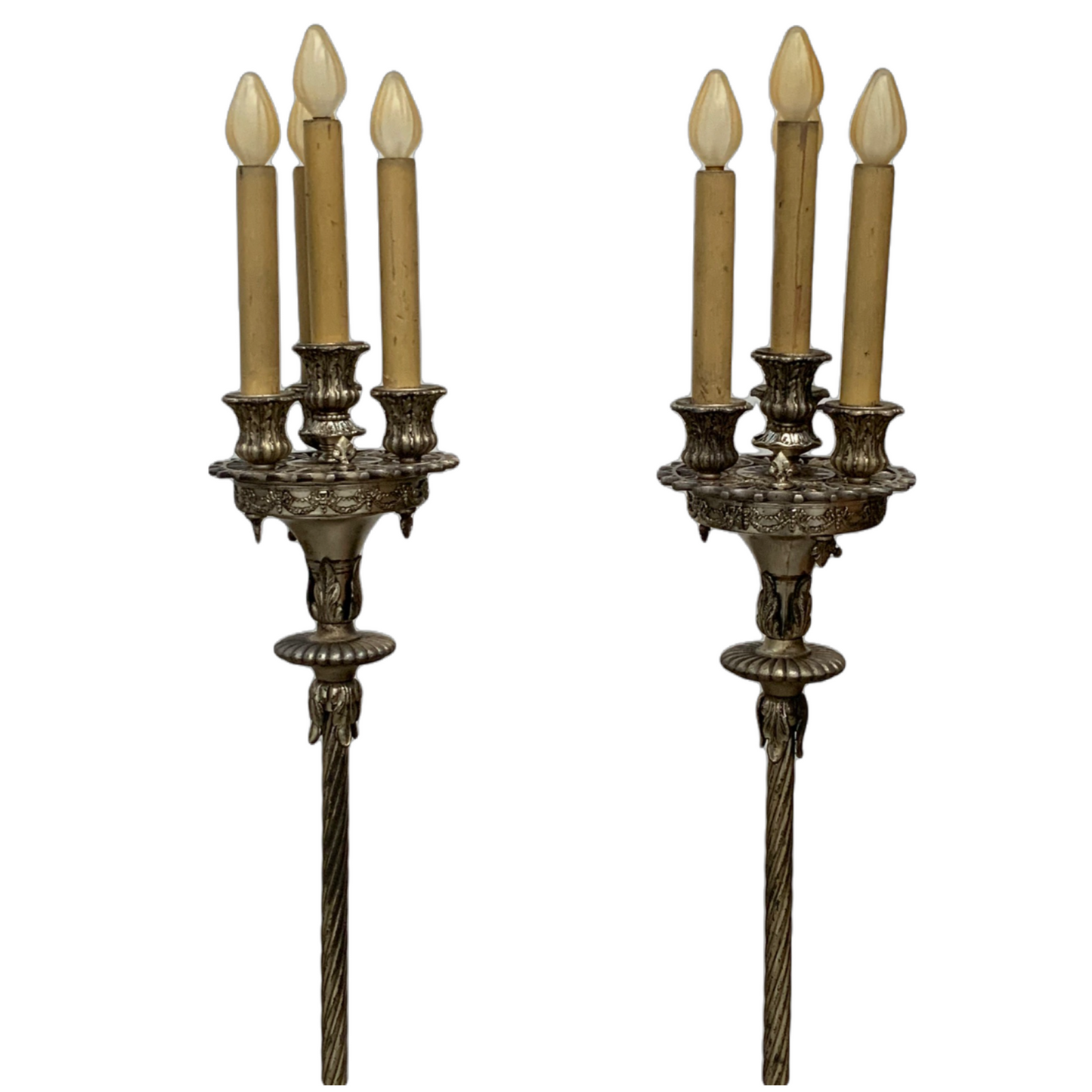 Beautiful Pair of 1920s Floor Lamps in Original Silver Finish #2422