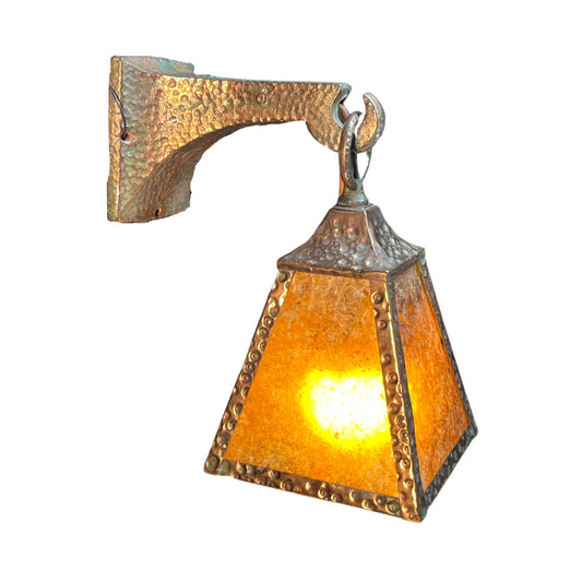 Antique Craftsman or Arts and Crafts Hammered Copper Plated Sconce with Mica Panels for a Bungalow Restored Ready to Install Free Shipping