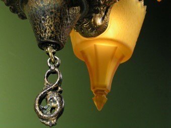 Vintage 1930s Art Deco Slip Shade Pendant Chandelier by Frankelite with Original Finish and New Wiring.   Arrives Ready to Install!