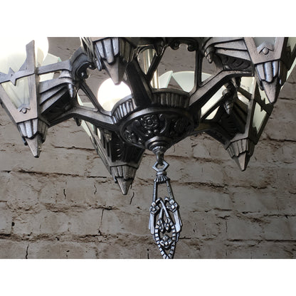 1930s Art Deco Chandelier with Glass Panels - Filament Vintage Lighting