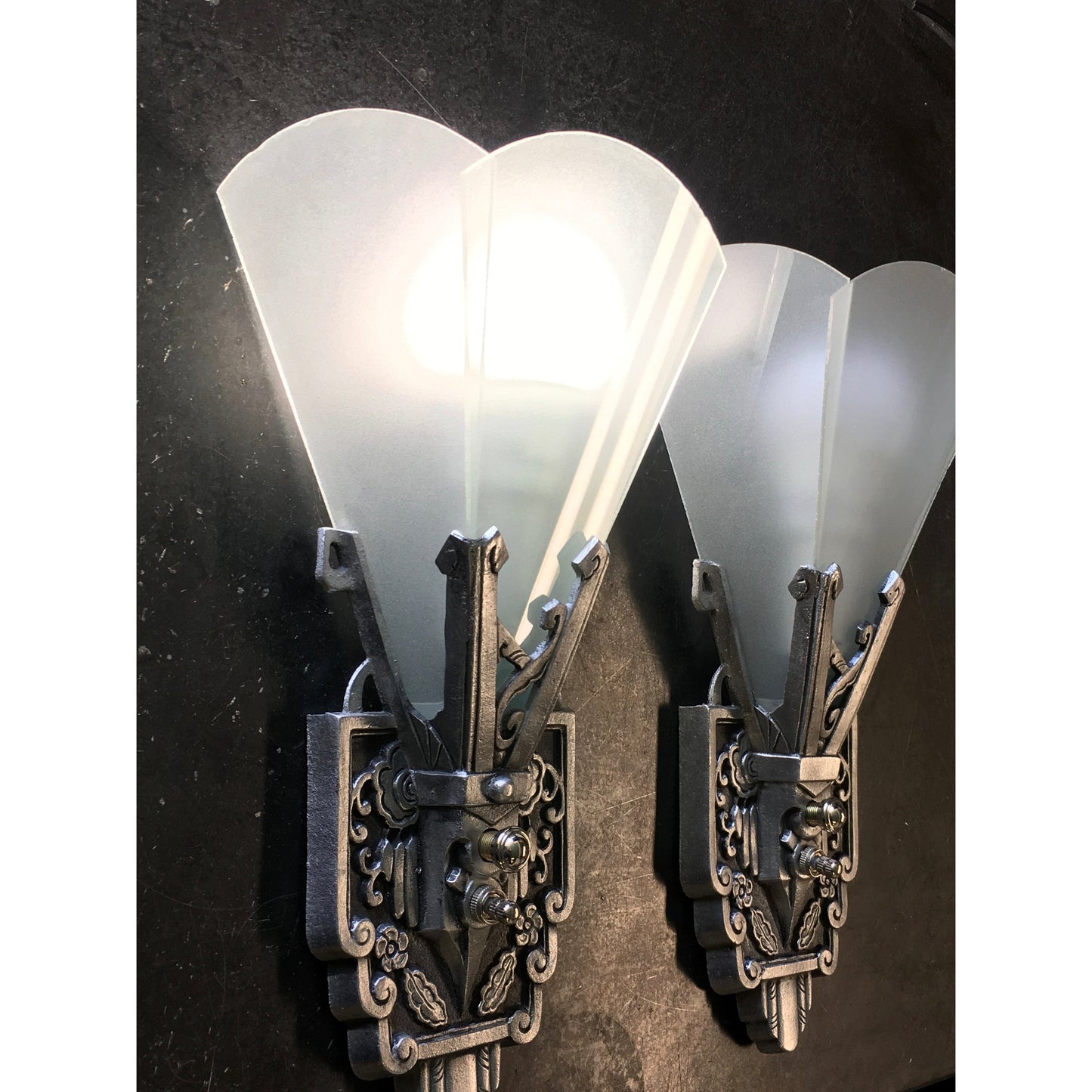 1930s Art Deco Wall Sconces with Flat Panel Glass - Filament Vintage Lighting