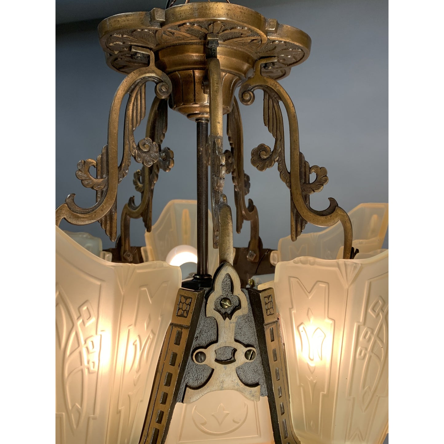 Markel Electric Solid Bronze Semi-Flush with Original Finish #2015 - Filament Vintage Lighting