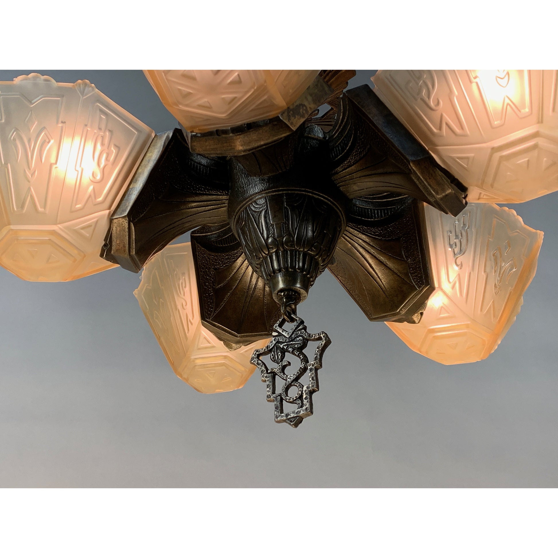 Semi Flush Art Deco Chandelier by Markel #2021 - Filament Vintage Lighting