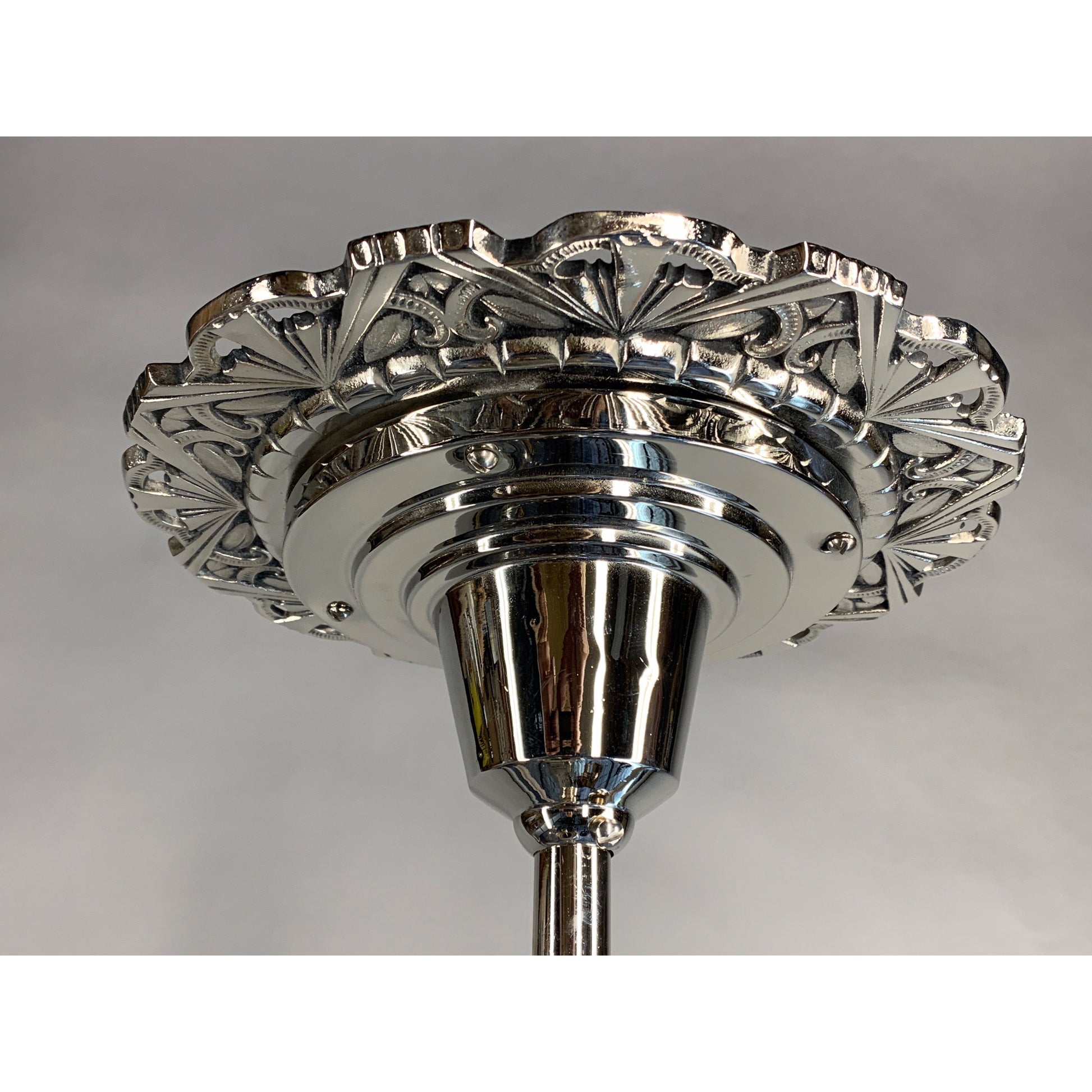 Commercial Art Deco Pendant with Skyscraper Shade, Nickel Plated #2030 - Filament Vintage Lighting