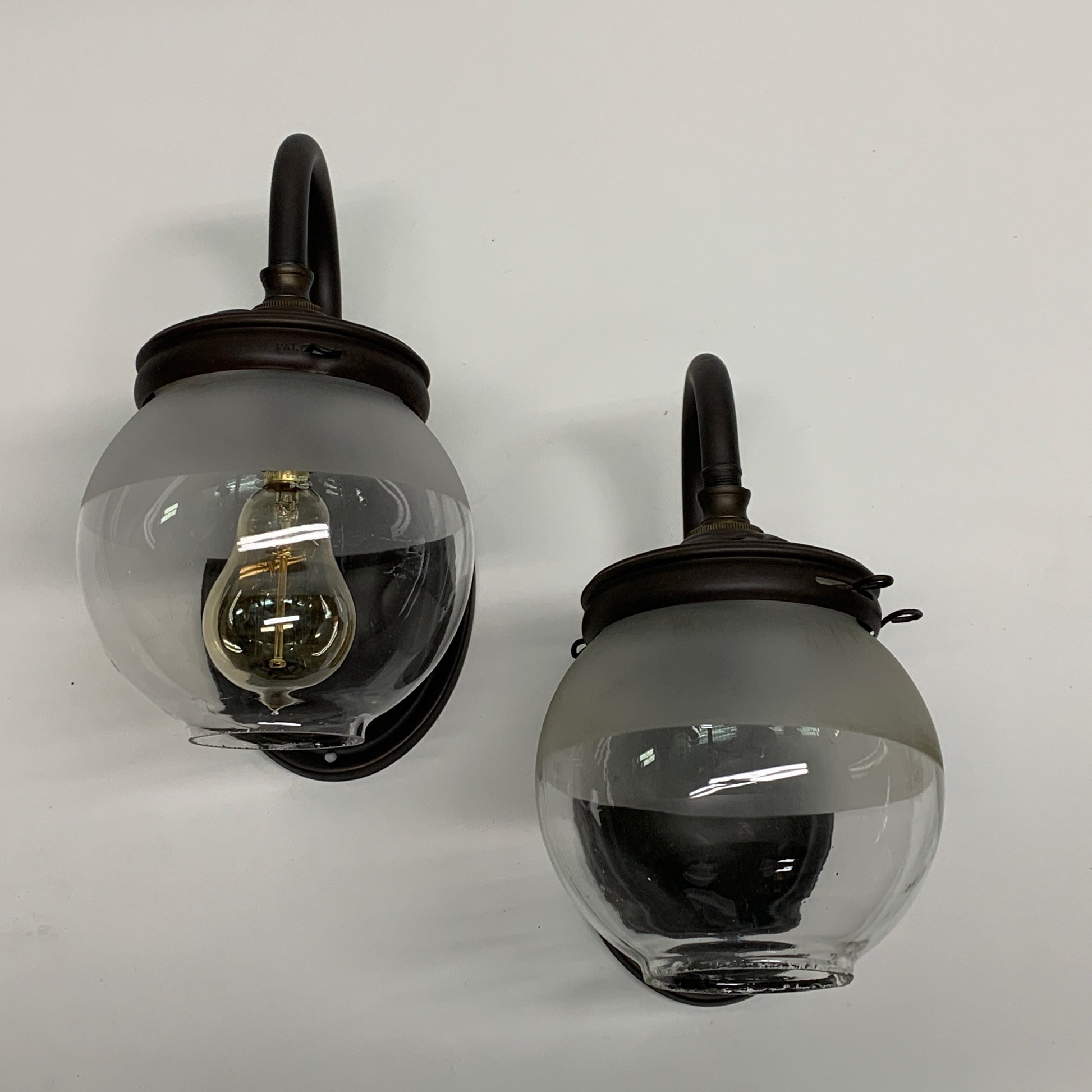 Pair Industrial Gas sconces with Globe Shades #2035 - Filament Vintage Lighting
