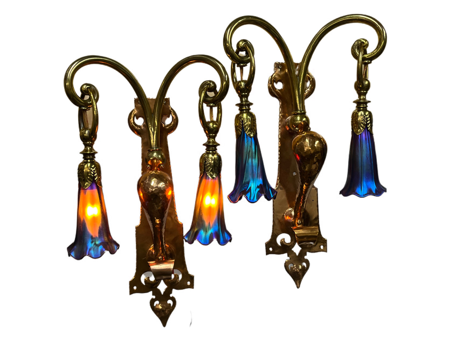 Handmade Arts and Crafts Brass and Copper Art Nouveau Wall Sconces in style of WAS Benson #2059