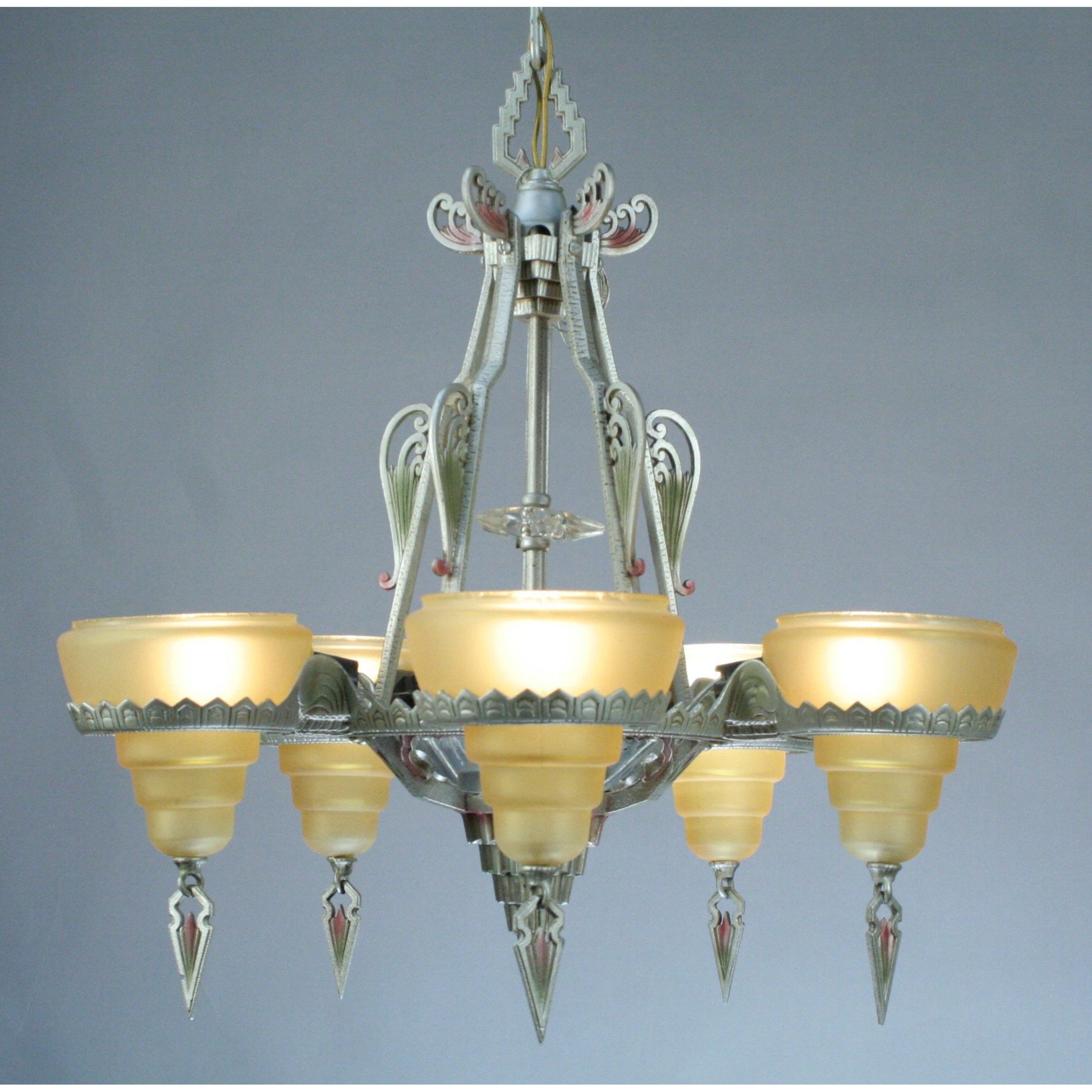 Gill Glass slip shade Modernique art deco chandelier