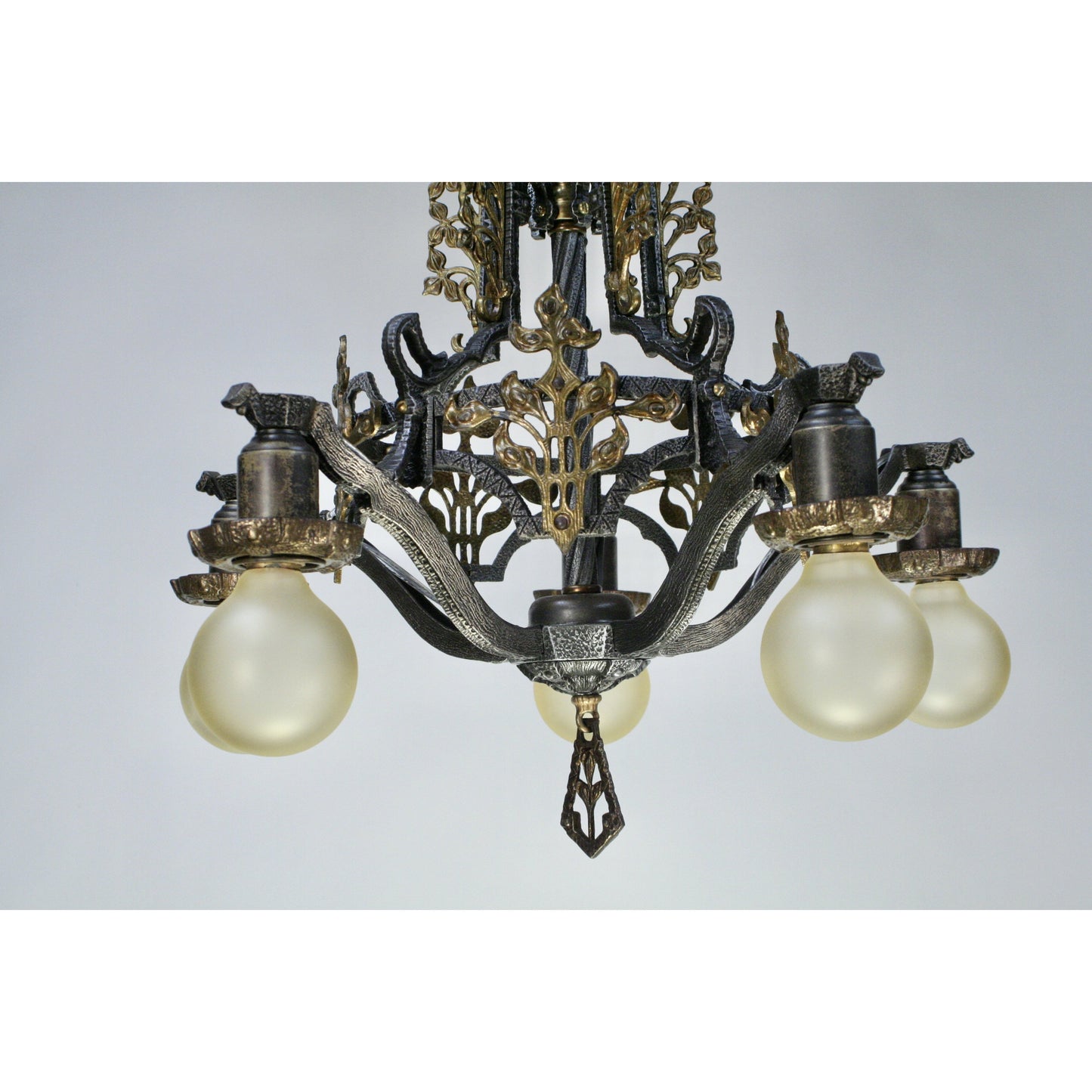 #2070 Markel Bare Bulb Hammered Brass Embellishments Dining Chandelier