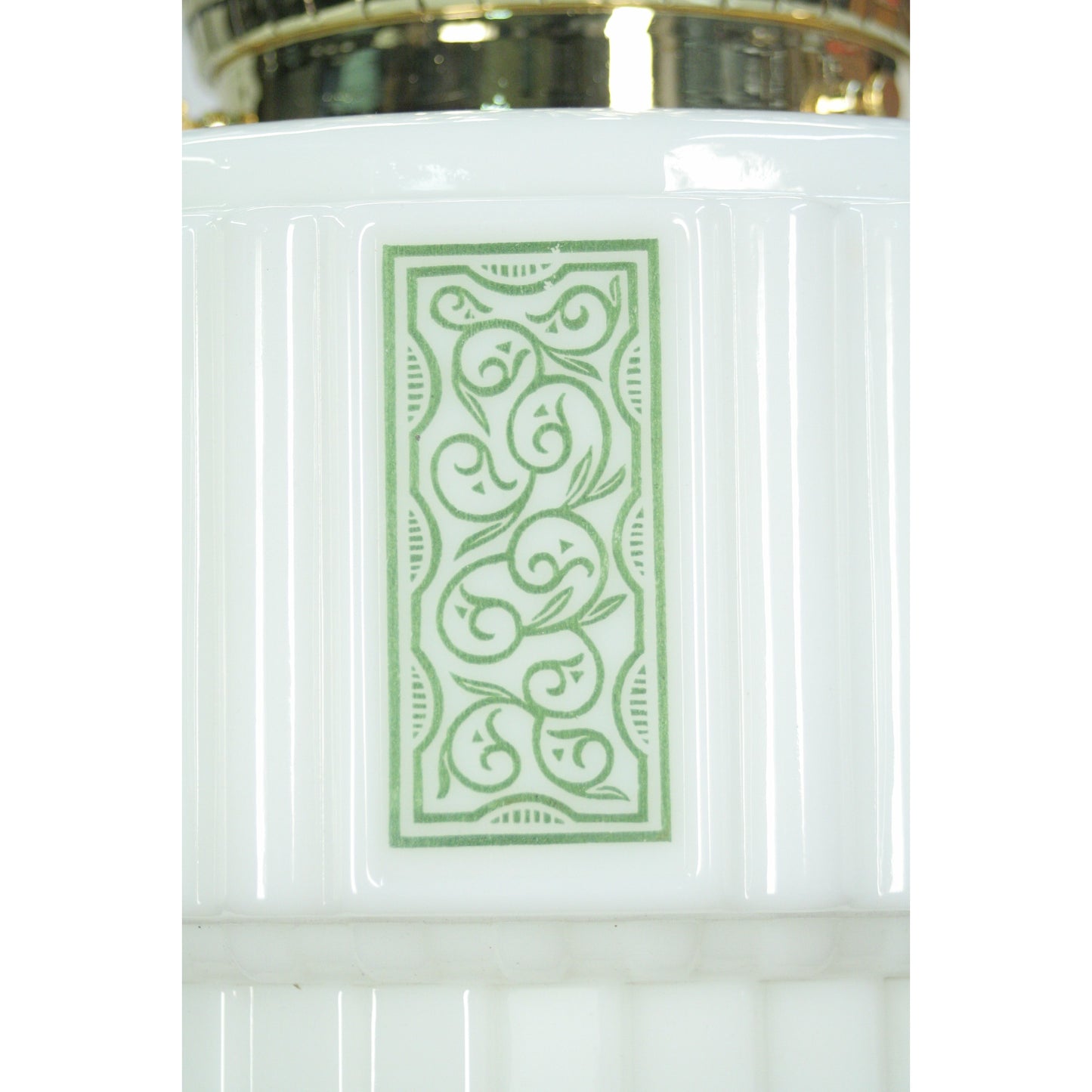 Green stencil shade on Art Deco Polished Brass Crown Pendant #2215