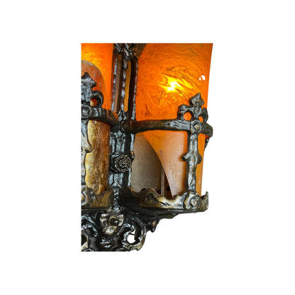 Pair Spanish Revival Sconces with Bakelite and Mica Shades