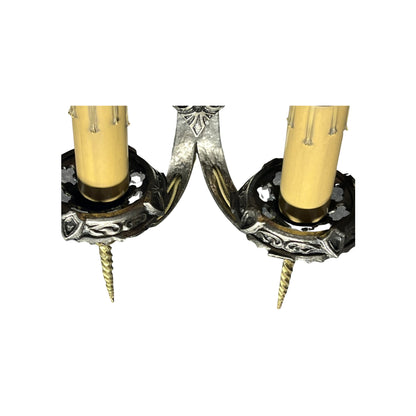 Pair Silver Gold Red and Blue 1920s Sconces