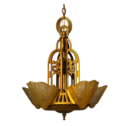 Stylux Slip Shade Chandelier Art Deco Original Finish