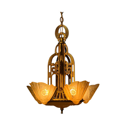 Stylux Slip Shade Chandelier Art Deco Original Finish
