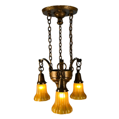 Gaumer Arts and Crafts Chandelier with Amber Shades
