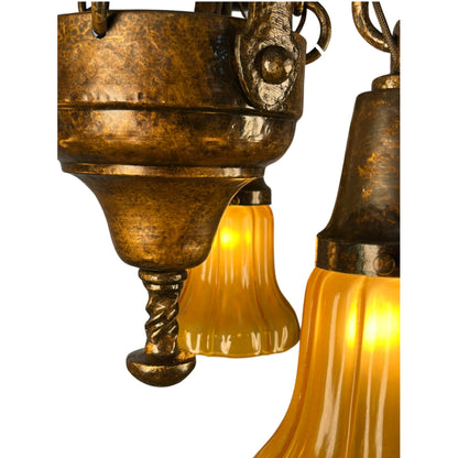Gaumer Craftsman Chandelier with Amber Shades