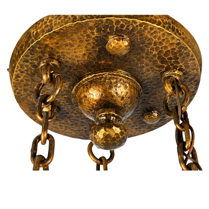 Hammered  Arts and Crafts Chandelier with Amber Shades