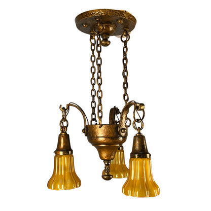 Gaumer Arts and Crafts Chandelier with Amber Shades
