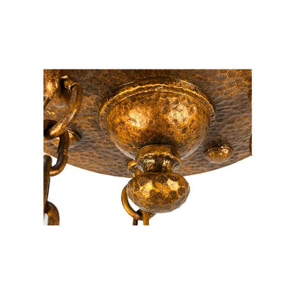 Gaumer Arts and Crafts Chandelier with Amber Shades Hammered Canopy